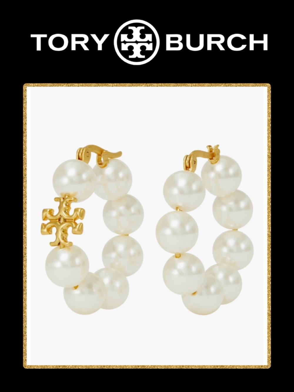 TORY BURCH Kira Imitation Pearl Hoop Earrings NEW